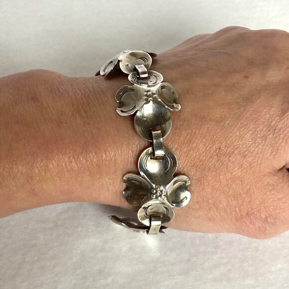 VTG Sterling Silver 925 1940's Pisgah Virginia Dogwood Flower Panel Bracelet - Picture 1 of 16